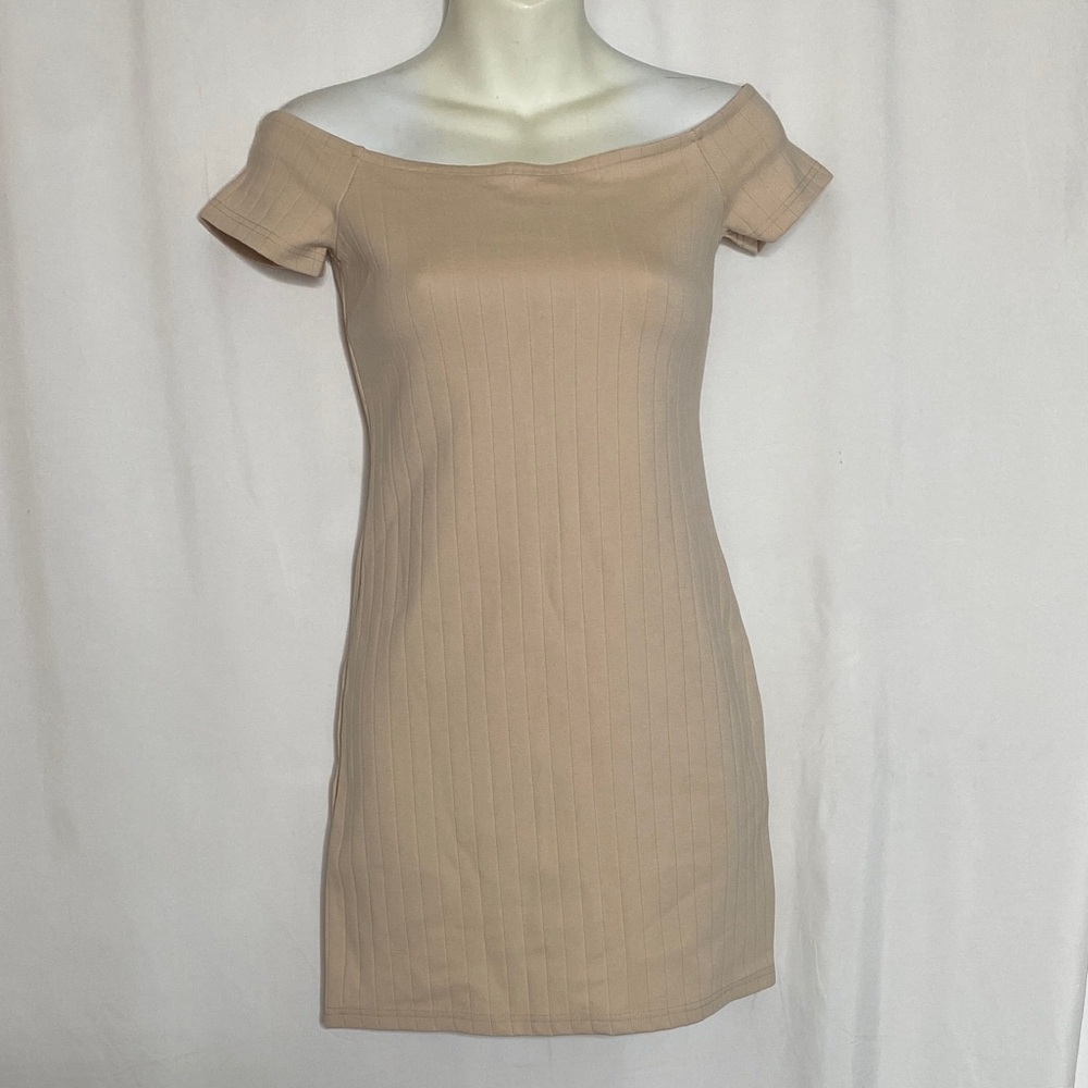 Forever 21 Beige Off-Shoulder Ribbed Mini Dress
